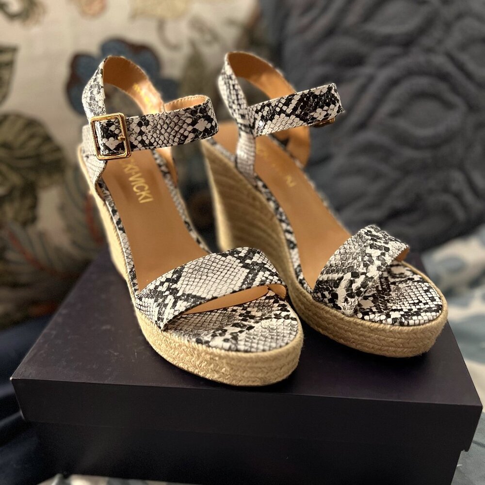 Snake Skin (faux!) Open Toe Espadrille Wedges